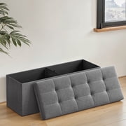 LEDREM 43" Foldable Storage Ottoman Bench with 660lb Capacity, Ottoman with Storage, Footrest, for Living Room, Bedroom, Dark Gray