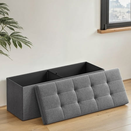 LEDREM 43" Foldable Storage Ottoman Bench with 660lb Capacity, Ottoman with Storage, Footrest, for Living Room, Bedroom, Dark Gray
