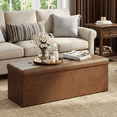 thumbnail image 1 of LEDREM 43" Foldable Storage Ottoman Bench, Ottoman with Storage 660lb Capacity, Synthetic Leather Ottoman Footstool, Coffee Brown, 1 of 8