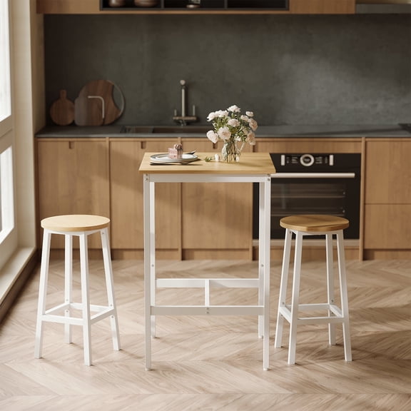 LEDREM Compact Bar Table - 36.2" Height, 220lb Capacity, Space-Saving Design, Easy Assembly, 23.6x23.6 Inches, Oak Beige and White