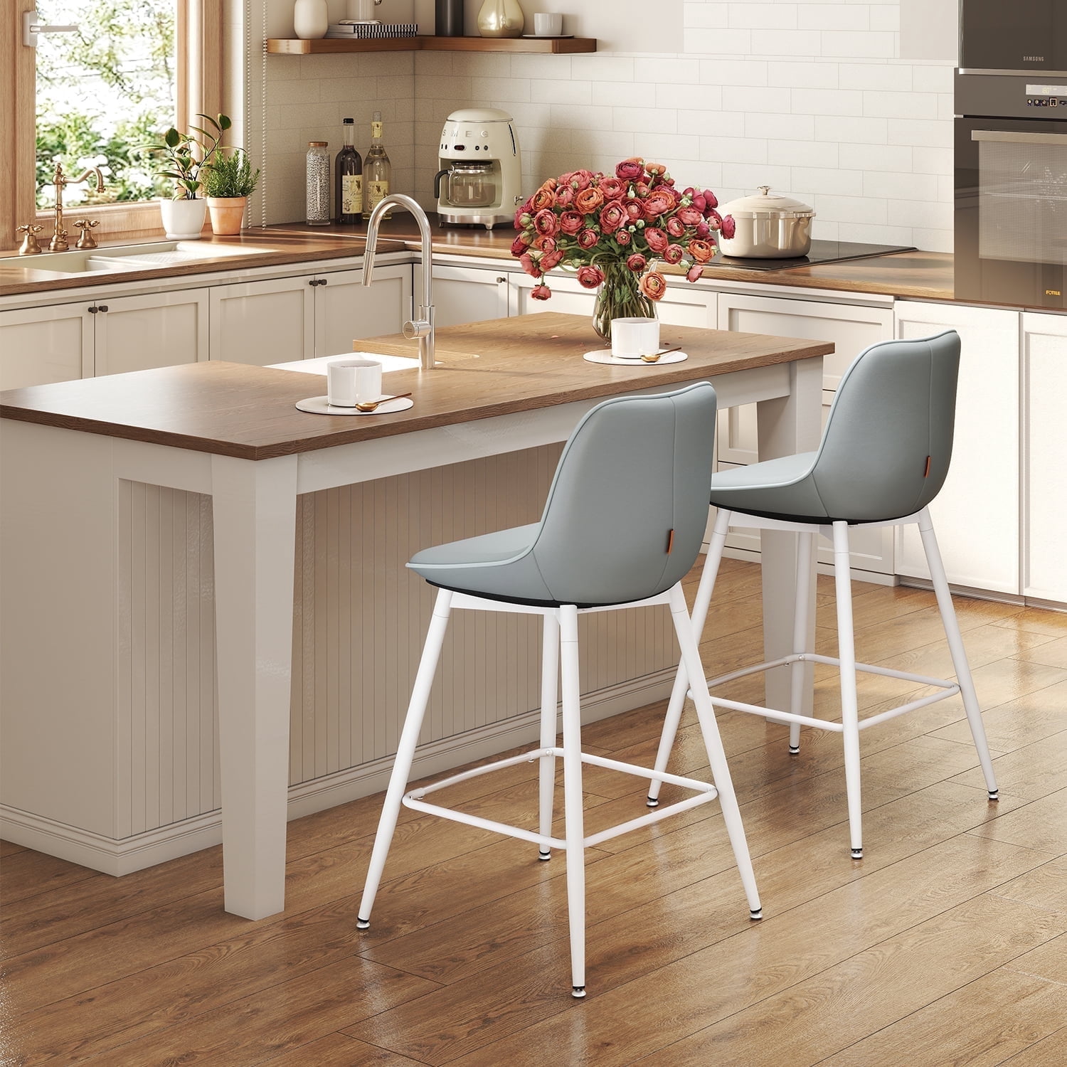LEDREM Counter Height Bar Stools Set of 2 with Ergonomic Backrest ...