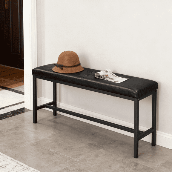 LEDREM Dining Bench with PU Leather Padded Seat, 42.5-Inch Ottoman Bench for Dining Room, Living Room, Hallway, Bedroom, Black