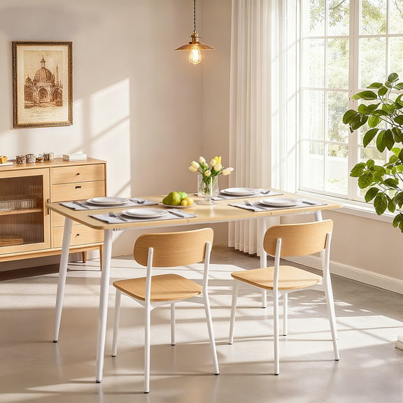 LEDREM Dining Table, Modern Farmhouse Kitchen Table for 4-6 People, Rectangular with Heat-Resistant Surface & Splayed Legs, Quick Assembly, Golden Oak and Cloud White