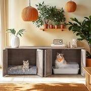 LEDREM Double Cat Litter Box Enclosure for 2 Cats, Hidden Litter Box Furniture with Front Entry, Side End Table & TV Stand, 59 x 19.5 x 19 Inches, Heather Greige