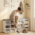 thumbnail image 1 of LEDREM Shoe Bench With Storage, Shoe Bench For Entryways, 15-Compartment Organizer with Removable Cushion, 440lb Capacity, White, 1 of 8