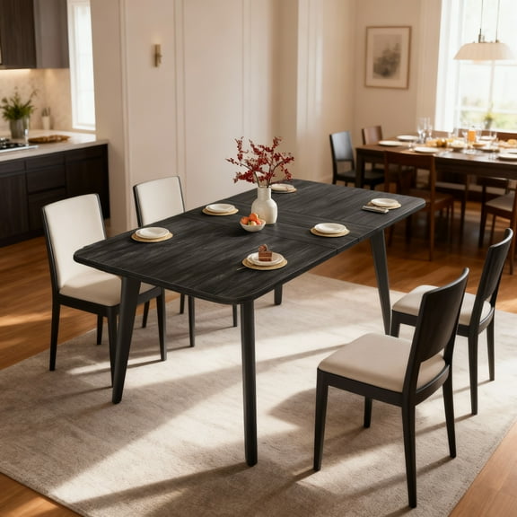 LEDREM Extendable Dining Table for 4-8 People, Mid-Century Modern Kitchen Table with Heat-Resistant Top, 55.1-70.8 Inch, Charcoal Gray
