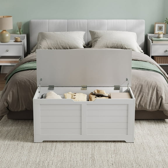 LEDREM Storage Chest, 39.4" W Wooden Storage Organizer for Entryway, Bedroom, Cloud White