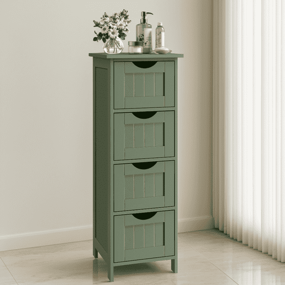 LEDREM Floor Storage Cabinet, Freestanding Storage Organizer with 4 Drawers, Forest Green