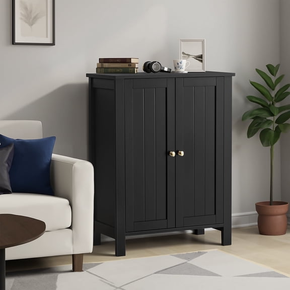 LEDREM Bathroom Cabinets Freestanding, Bathroom Storage Floor Cabinet with Doors and Adjustable Shelves, Ink Black