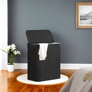 Foldable Bamboo Laundry Hamper with Removable Washable Liner, 26.4-Gallon Capacity, Metal Frame & Handles, for Bedroom Bathroom, Ink Black
