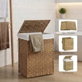 thumbnail image 1 of LEDREM 65L Foldable Laundry Hamper with Lid , Capacity Synthetic Rattan Basket, Removable Washable Liner, 23.6 Inch, Goose Yellow, 1 of 10