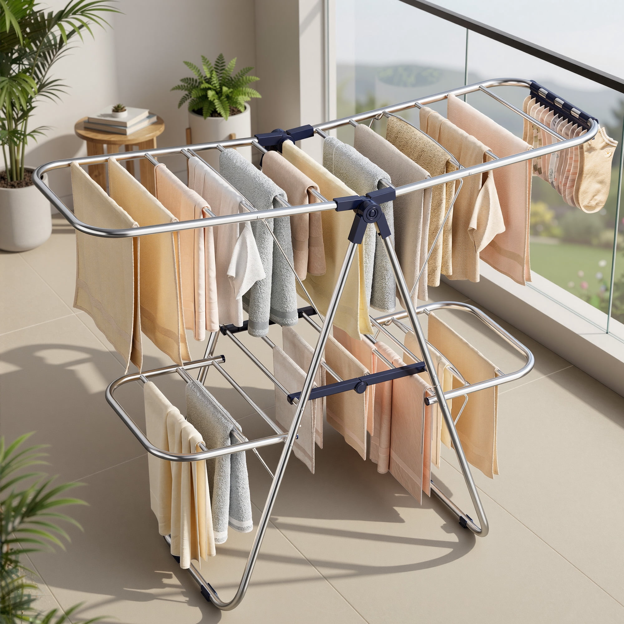 Metal Racking Blue LEDREM Foldable Metal Laundry Rack, Clothes Drying Rack, Height ...