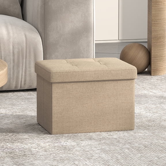 LEDREM Foldable Storage Ottoman, 286lb Capacity Multi-Functional Footrest Stool with 8 Gallon Storage, 16.1"W, Light Taupe