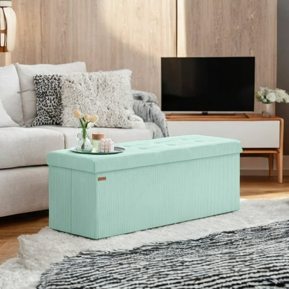 LEDREM Foldable Storage Ottoman Bench, 43" Multi-Functional with 35-Gallon Capacity, 660lb Weight Limit, for Living Room/Bedroom, Moonlight Green