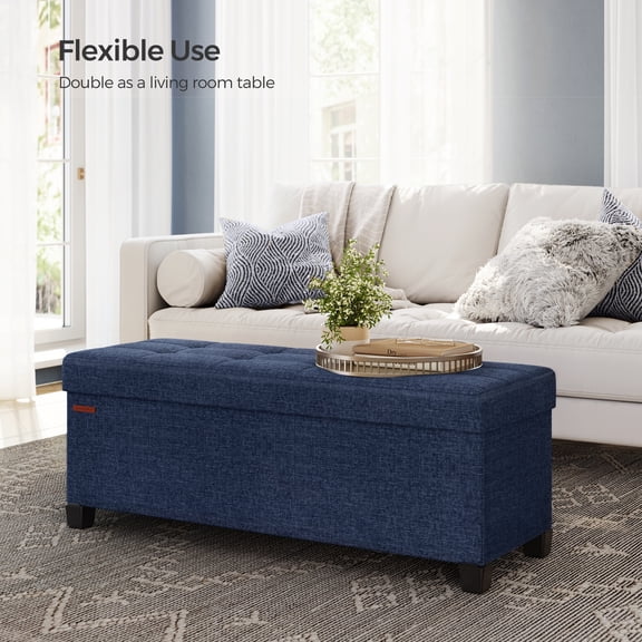 LEDREM 43" Storage Ottoman Bench with 660lb Capacity, End of Bed Bench, Folding Ottoman with Storage, Footrest, Midnight Blue