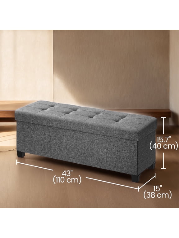 43" Storage Ottoman Bench with 660lb Capacity, End of Bed Bench, Folding Ottoman with Storage, Footrest, Slate Gray
