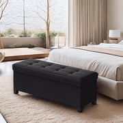 LEDREM 43 Storage Ottoman Bench with 660lb Capacity, End of Bed Bench, Folding Ottoman with Storage, Footrest, Ink Black
