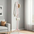 thumbnail image 1 of LEDREM Free-Standing Tree Coat Rack, Solid Wood with 8 Hooks, Adjustable 3-Section Height, for Hats,Bags,Clothes, Stable Triangular Base, Space-Saving, Jelly Pink, 1 of 5