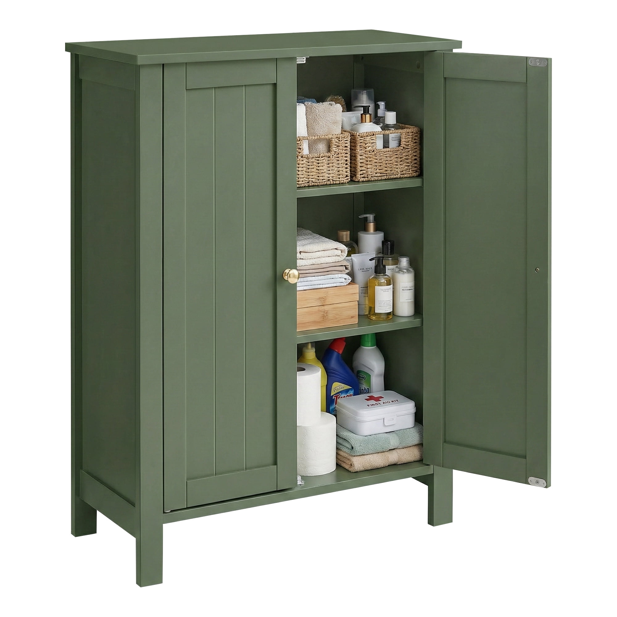 LEDREM Bathroom Cabinets Freestanding, Bathroom Storage Floor Cabinet with Doors and Adjustable Shelves, Green