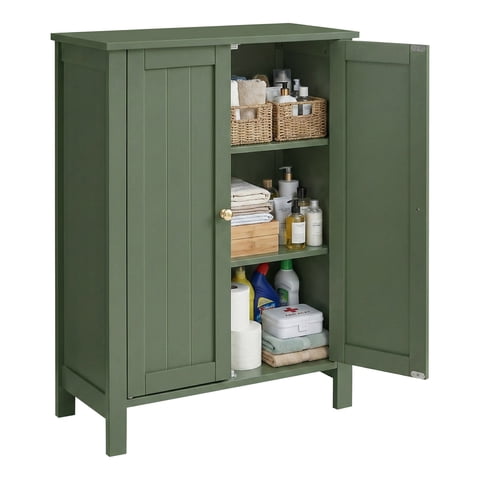 LEDREM Bathroom Cabinets Freestanding, Bathroom Storage Floor Cabinet with Doors and Adjustable Shelves, Green