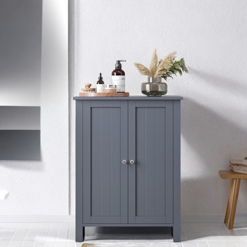 LEDREM Bathroom Cabinets Freestanding, Bathroom Storage Floor Cabinet with Doors and Adjustable Shelves, Slate Gray