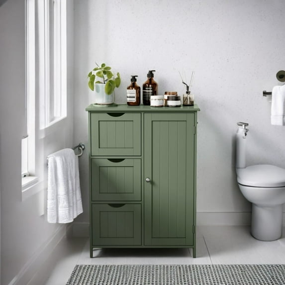 LEDREM Freestanding Storage Cabinet with 3 Drawers & Adjustable Shelf - 11.8x23.6x31.5 Inch Floor Cabinet, Forest Green