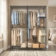 thumbnail image 1 of LEDREM Freestanding Clothes Rack , Metal Heavy-Duty Garment Rack/Wardrobe Closet with 3 Hanging Rods , 4 Shelves , Adjustable/Removable Parts , Tool-Free Assembly for Home Storage ,Ink Black, 1 of 6