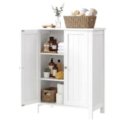 LEDREM Bathroom Cabinets Freestanding, Bathroom Storage Floor Cabinet with Doors and Adjustable Shelves, White