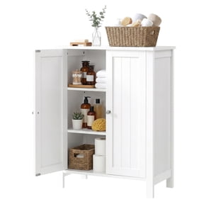 LEDREM Bathroom Cabinets Freestanding, Bathroom Storage Floor Cabinet with Doors and Adjustable Shelves, White