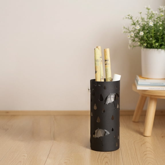 LEDREM Freestanding Umbrella Stand with Detachable Drip Tray , 4-Hook Metal Holder for Entryway Storage , 19.3 Inch ,Ink Black