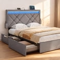 thumbnail image 1 of LEDREM Full Size LED Platform Bed Frame, Adjustable 37.1/39.6 Inch Upholstered Headboard with 4 Drawers, 2 Charging Ports & Storage Bags, Light Gray, 1 of 6