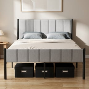 LEDREM Full Size Metal Bed Frame with Upholstered Headboard and Footboard, 12.2-Inch Underbed Clearance, 1100 lb Capacity, Easy Assembly, Dove Gray