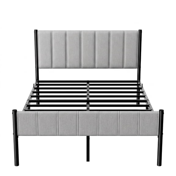LEDREM Full Size Metal Bed Frame with Upholstered Headboard and Footboard, 12.2-Inch Underbed Clearance, 1100 lb Capacity, Easy Assembly, Dove Gray