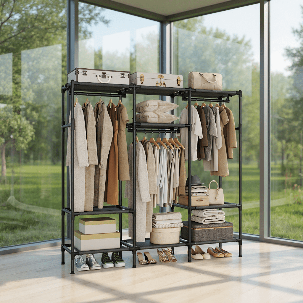 LEDREM Heavy Duty Clothes Rack , 72 Inch Large Wardrobe with 3 Rails ...