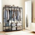 thumbnail image 1 of LEDREM Heavy Duty Garment Rack , Iron and Wood Closet Organizer with Hanging Rods & Shelves , Freestanding Storage for Bedroom , 70.9 Inch ,Ebony Black, 1 of 5