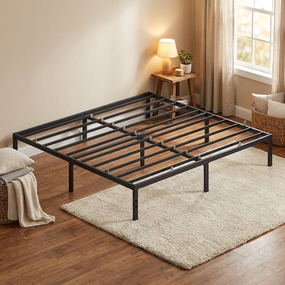 LEDREM Heavy Duty King Bed Frame, 14" Tall Platform Bed, 1100 lb Capacity, No Box Spring Needed, Under-Bed Storage, Easy Assembly, Mattress Retainers, Matte Black