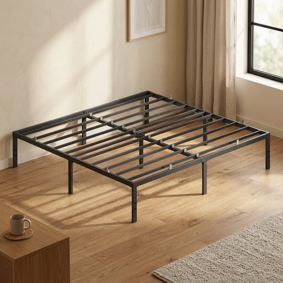 Ledrem Heavy Duty King Bed Frame, 16" in Metal Bed Frame, 1100 lb Capacity, No Box Spring Needed, Under-Bed Storage, Easy Assembly, Mattress Retainers