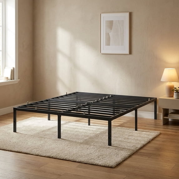 Ledrem Heavy Duty King Bed Frame, 18" Tall Platform Bed, 1100 lb Capacity, No Box Spring Needed, Under-Bed Storage, Easy Assembly, Mattress Retainers, Matte Black