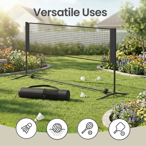 LEDREM Height Adjustable Sports Net for Badminton, Volleyball, Pickleball & Junior Tennis, 16.5ft Wide with Poles, Portable Foldable Design, Includes Carry Bag, Black