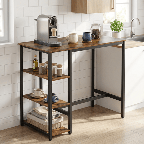 LEDREM Industrial Bar Table - 42.9" Rustic Wood Top with Metal Frame, Adjustable Feet & Easy Assembly, Kitchen/Dining Use, Rustic Brown