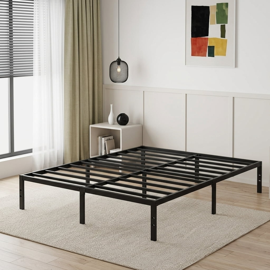 LEDREM King Size Metal Frame, Heavy-Duty Platform Bed with Under-Bed Storage, Easy Assembly for Bedroom, Black