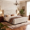 thumbnail image 1 of LEDREM King Size Upholstered Platform Bed Frame, 50-Inch Tall Wingback Tufted Headboard & 25-Inch Footboard, 1000 lb Capacity, Cappuccino Beige, 1 of 6