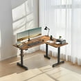 thumbnail image 1 of LEDREM L-Shaped Electric Standing Desk, 63" Corner Desk with Power Outlets & Memory Buttons, Adjustable Height 28.3"-47.2", Rustic Brown, 1 of 6