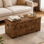 LEDREM Large Farmhouse Storage Bench with Safety Hinges, for Entryway, Living Room & Bedroom, 300 lb Capacity, Rustic Brown