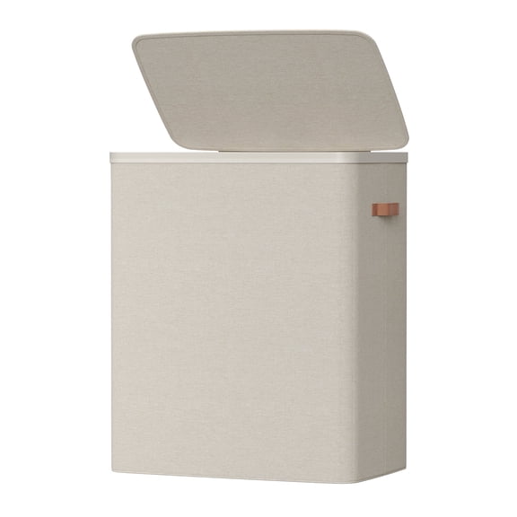 LEDREM Laundry Hamper, 50.2 Gal 3-Compartment Basket with Lid & Removable Liners, for Whole Family Laundry Sorting, Cappuccino Beige