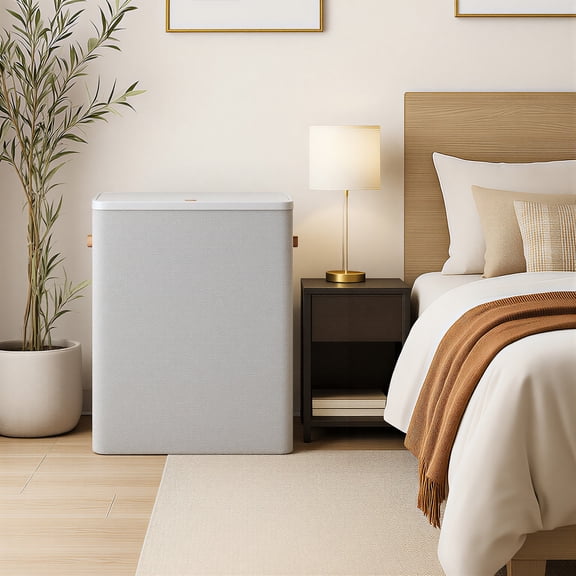 LEDREM Laundry Hamper, 50.2 Gal 3-Compartment Basket with Lid & Removable Liners, for Whole Family Laundry Sorting, Dove Gray