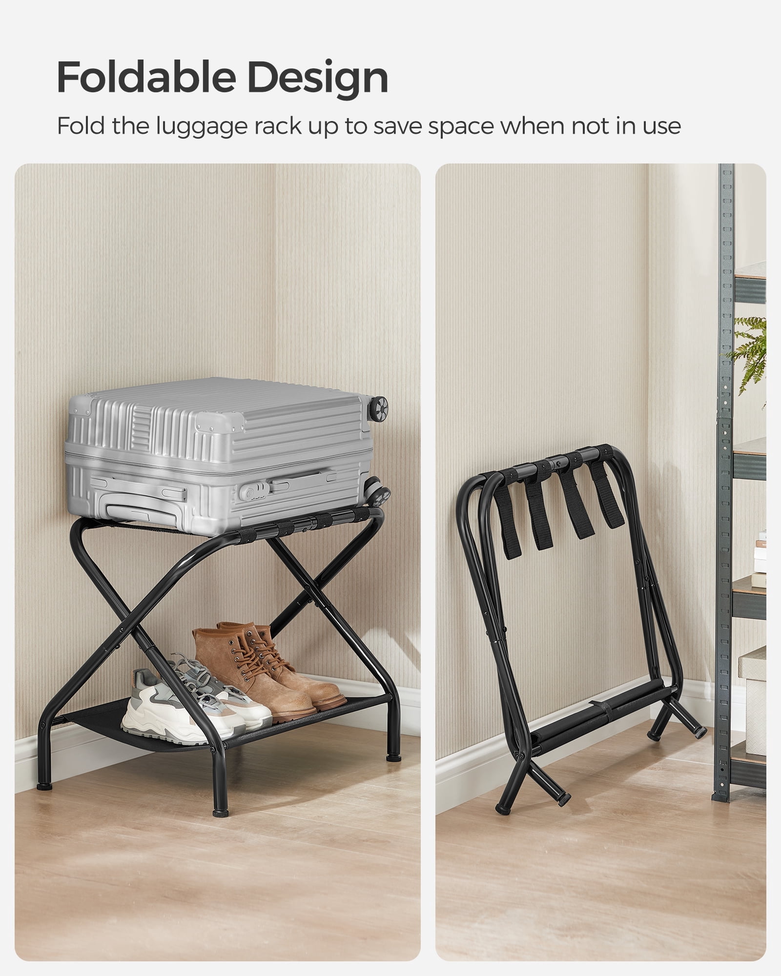 Loop Racks LEDREM Luggage Racks Set of 2, Foldable Steel Frame with Storage Shelf ...