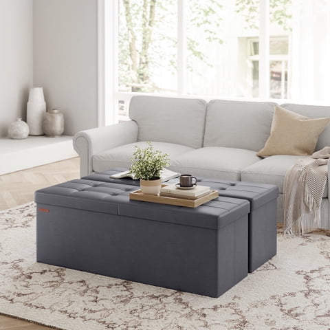 LEDREM Foding Storage Ottoman Bench, 43" Ottoman with Storage, 660lb Capacity, Footrest & Footstool, for Bedroom Living Room Dark Gray