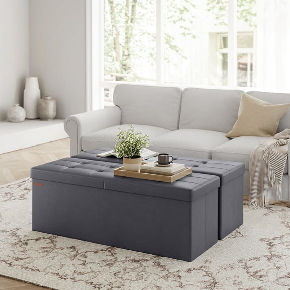 LEDREM Foding Storage Ottoman Bench, 43" Ottoman with Storage, 660lb Capacity, Footrest & Footstool, for Bedroom Living Room Dark Gray
