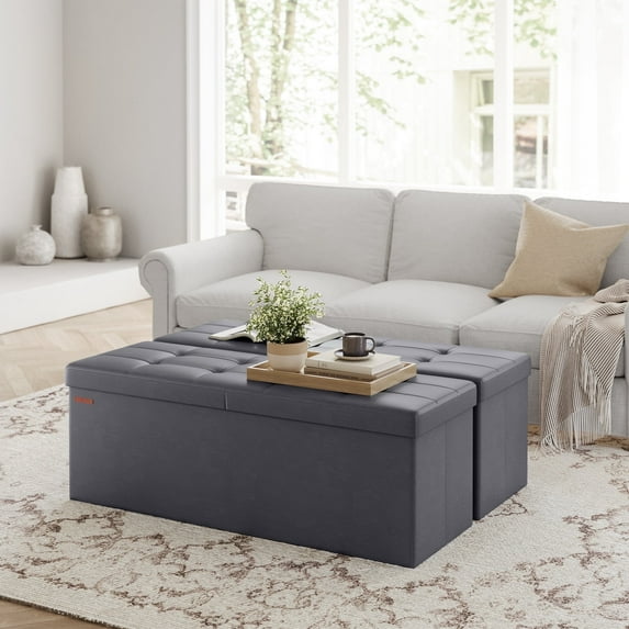 LEDREM Foding Storage Ottoman Bench, 43" Ottoman with Storage, 660lb Capacity, Footrest & Footstool, for Bedroom Living Room Dark Gray